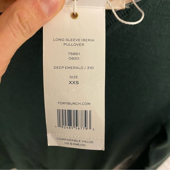 Tory Burch | Iberia Long Sleeve Pullover Sweater In Emerald Green Size XXS - Picture 5 of 10